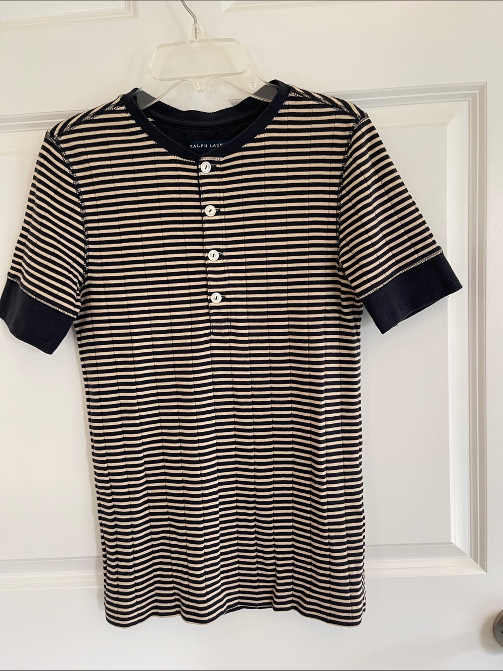 Ralph Lauren Navy & Cream Striped Short-Sleeve Henley Tee